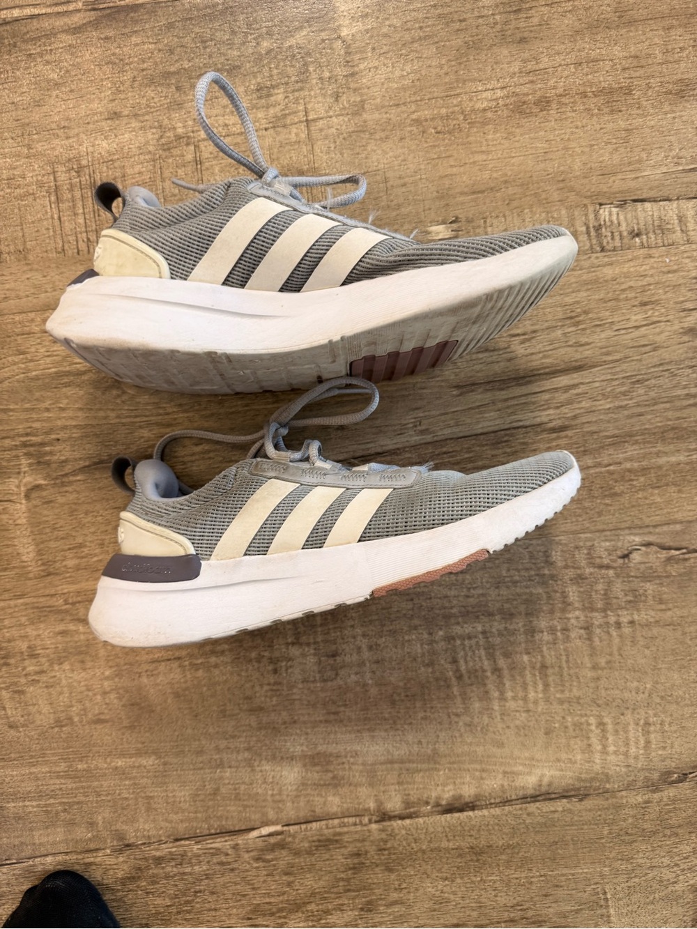 adidas Women’s Gray Mesh Sneakers with White Stripes